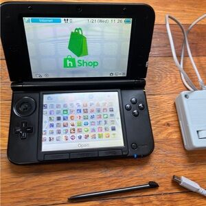 Blue 3DS XL Handheld Gaming Console with Stylus and Charger